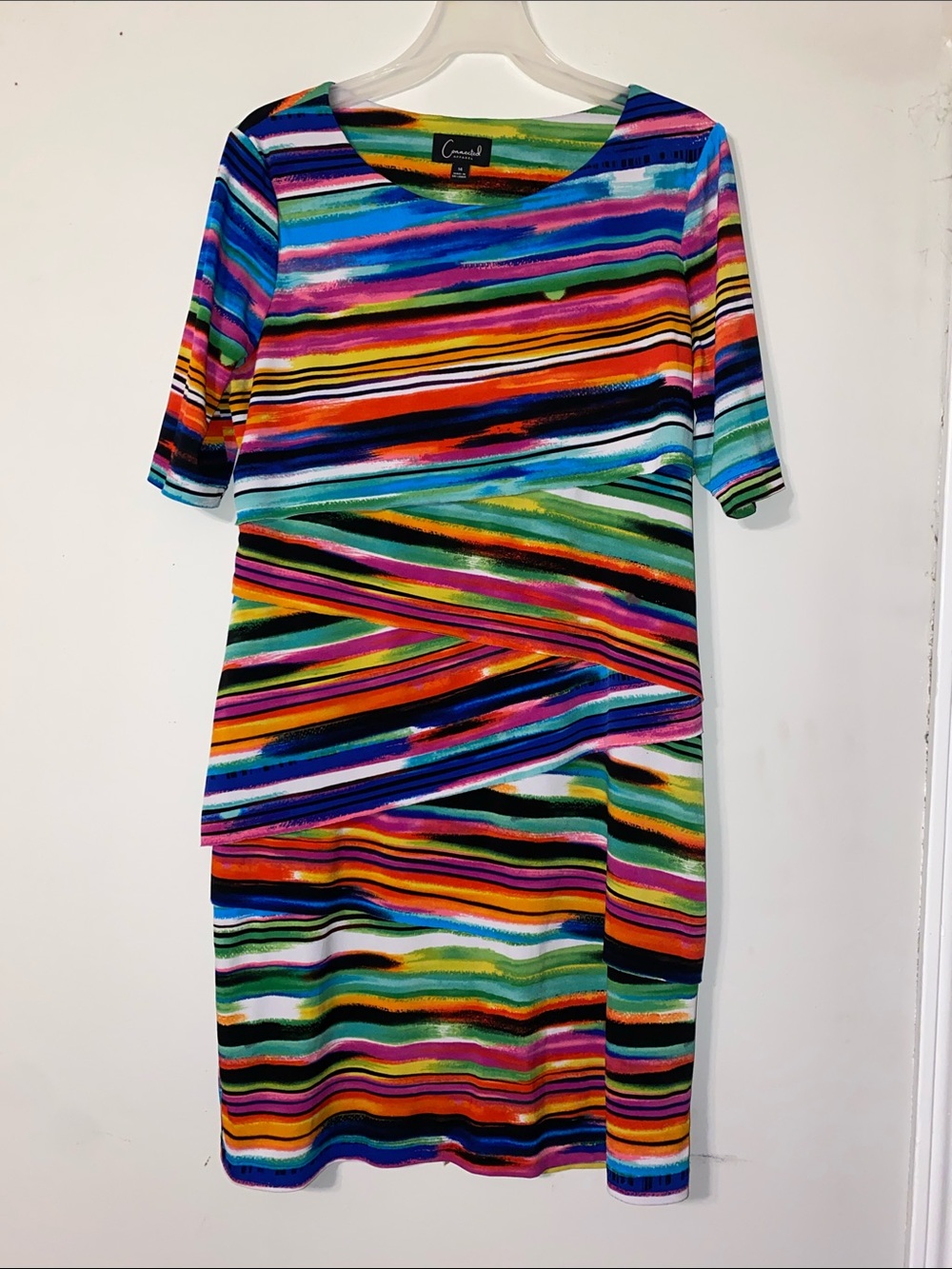connected apparel Bright Multi-Stripe Midi Dress in Blue, Green, Pink and Orange